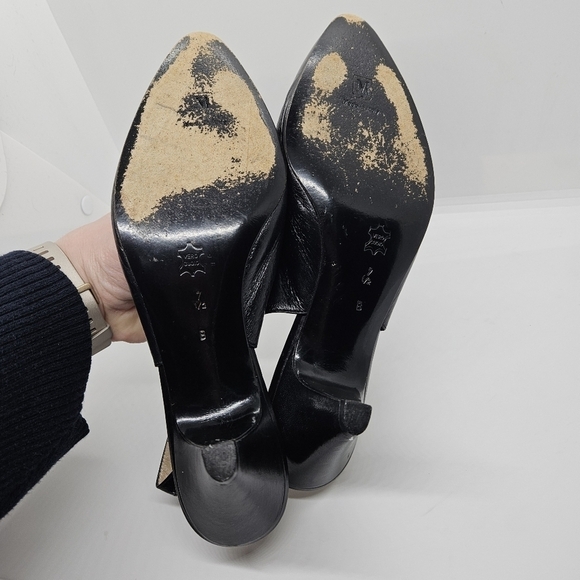 Bruno Magli vintage black leather slingback kitten heels with bow detail 7.5B - Picture 8 of 12